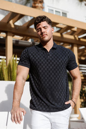 Men's Premium Stylish Knit Checkered Textured Polo Shirt