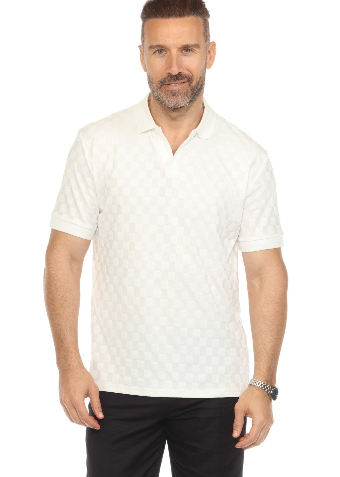 Men's Premium Stylish Knit Checkered Textured Polo Shirt