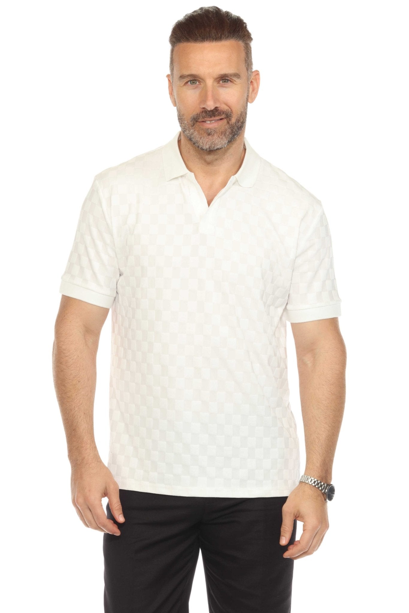 Men's Premium Stylish Knit Checkered Textured Polo Shirt