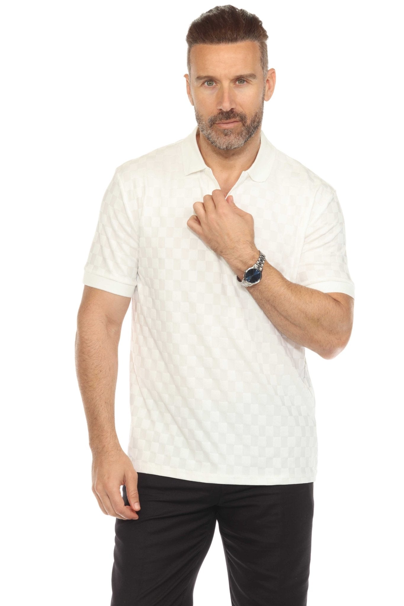 Men's Premium Stylish Knit Checkered Textured Polo Shirt