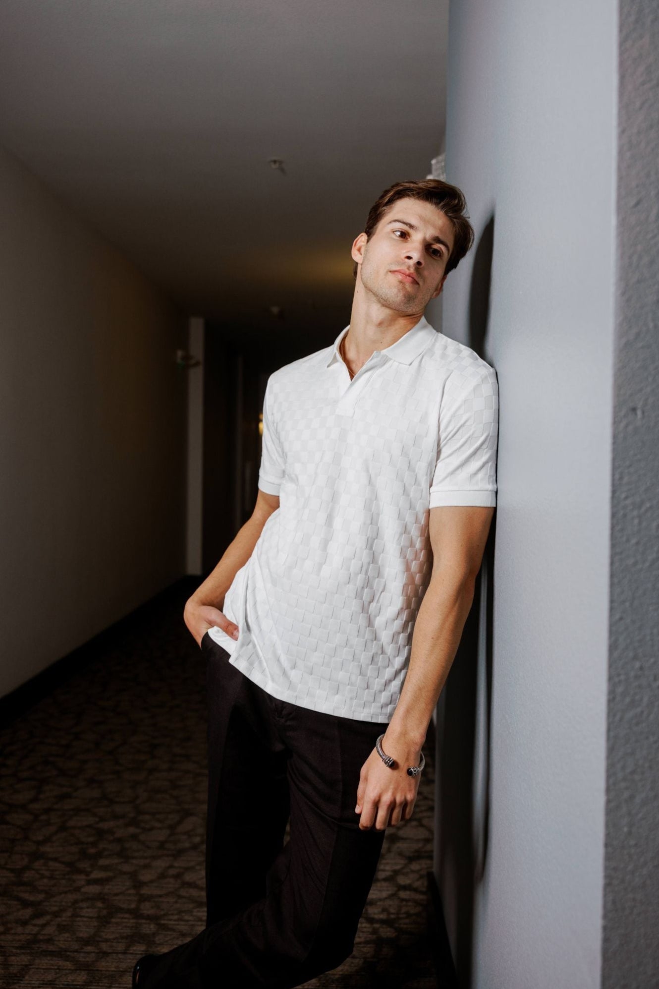 Mojito Mens Premium Stylish Knit Checkered Textured Polo Shirt