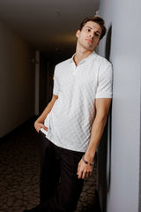 Polo de punto a cuadros con textura, elegante y de primera calidad para hombre
