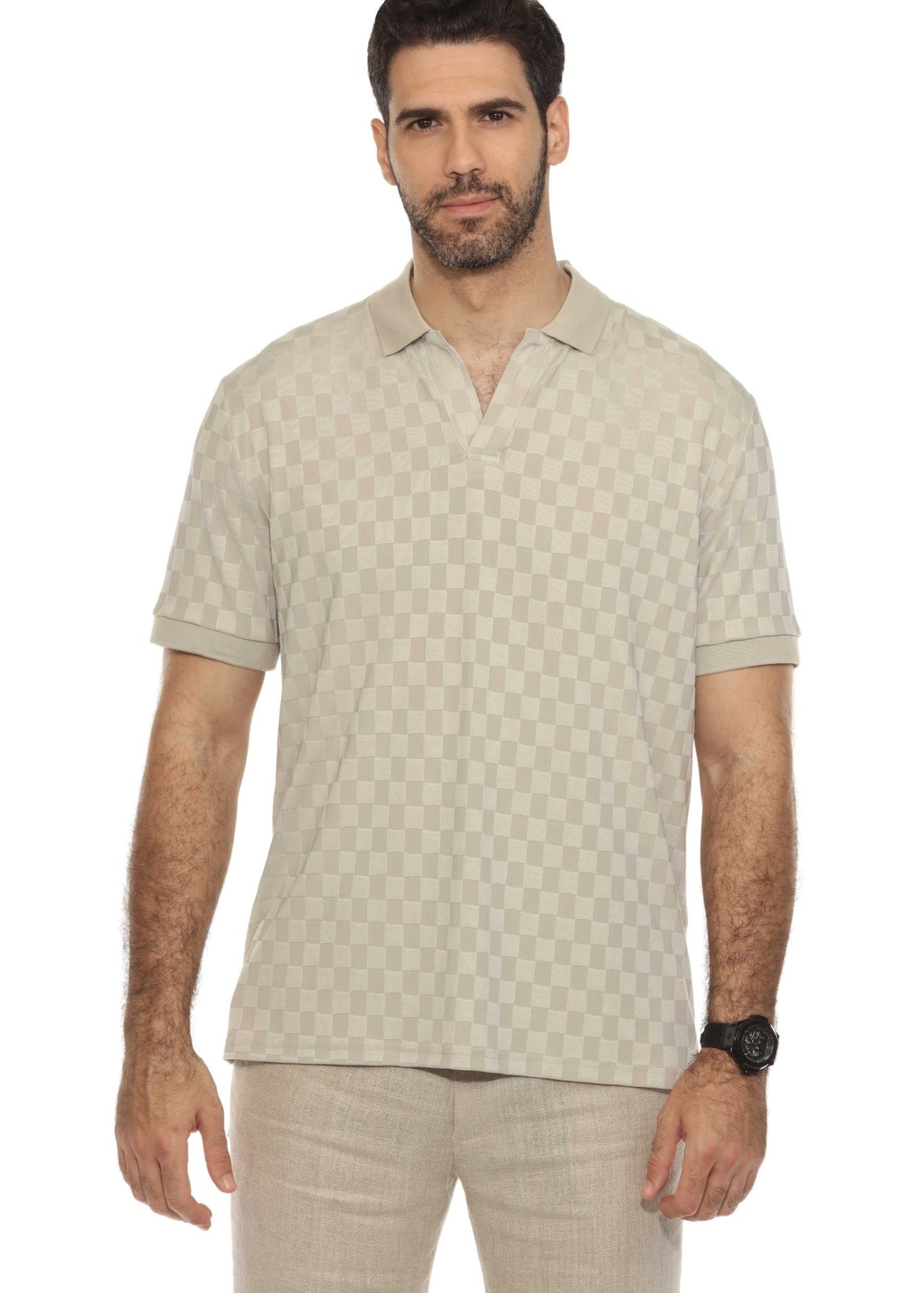 Men's Premium Stylish Knit Checkered Textured Polo Shirt
