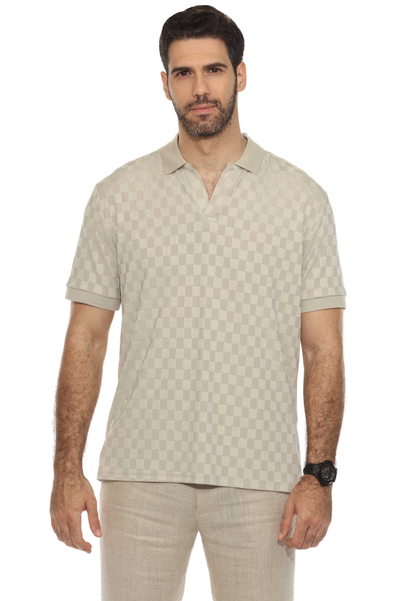 Men's Premium Stylish Knit Checkered Textured Polo Shirt
