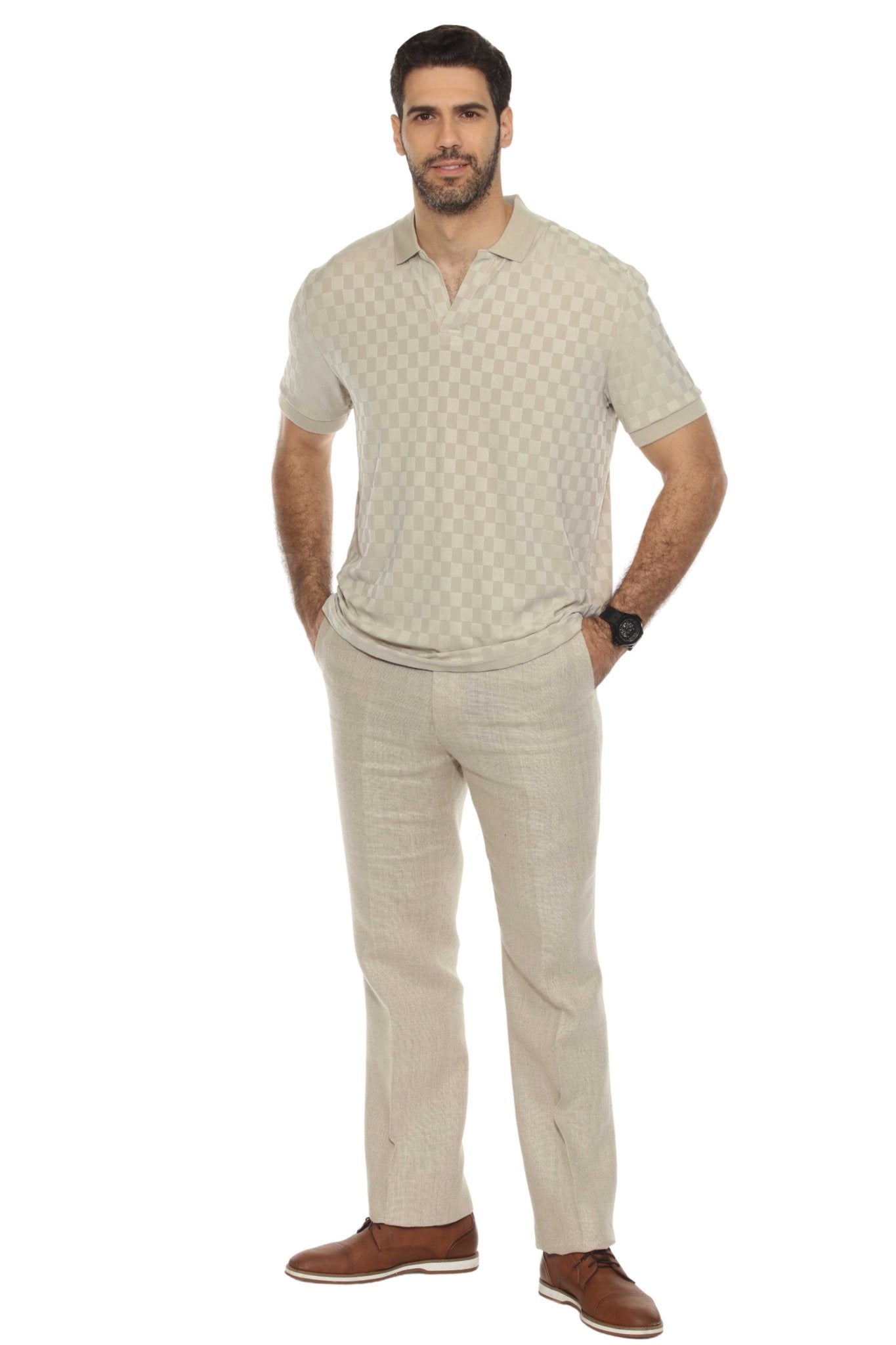 Men's Premium Stylish Knit Checkered Textured Polo Shirt