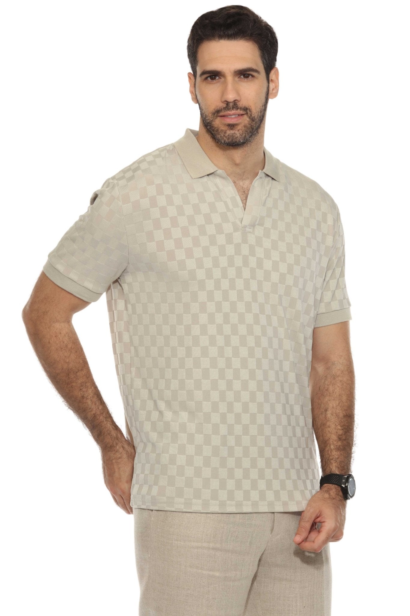Men's Premium Stylish Knit Checkered Textured Polo Shirt