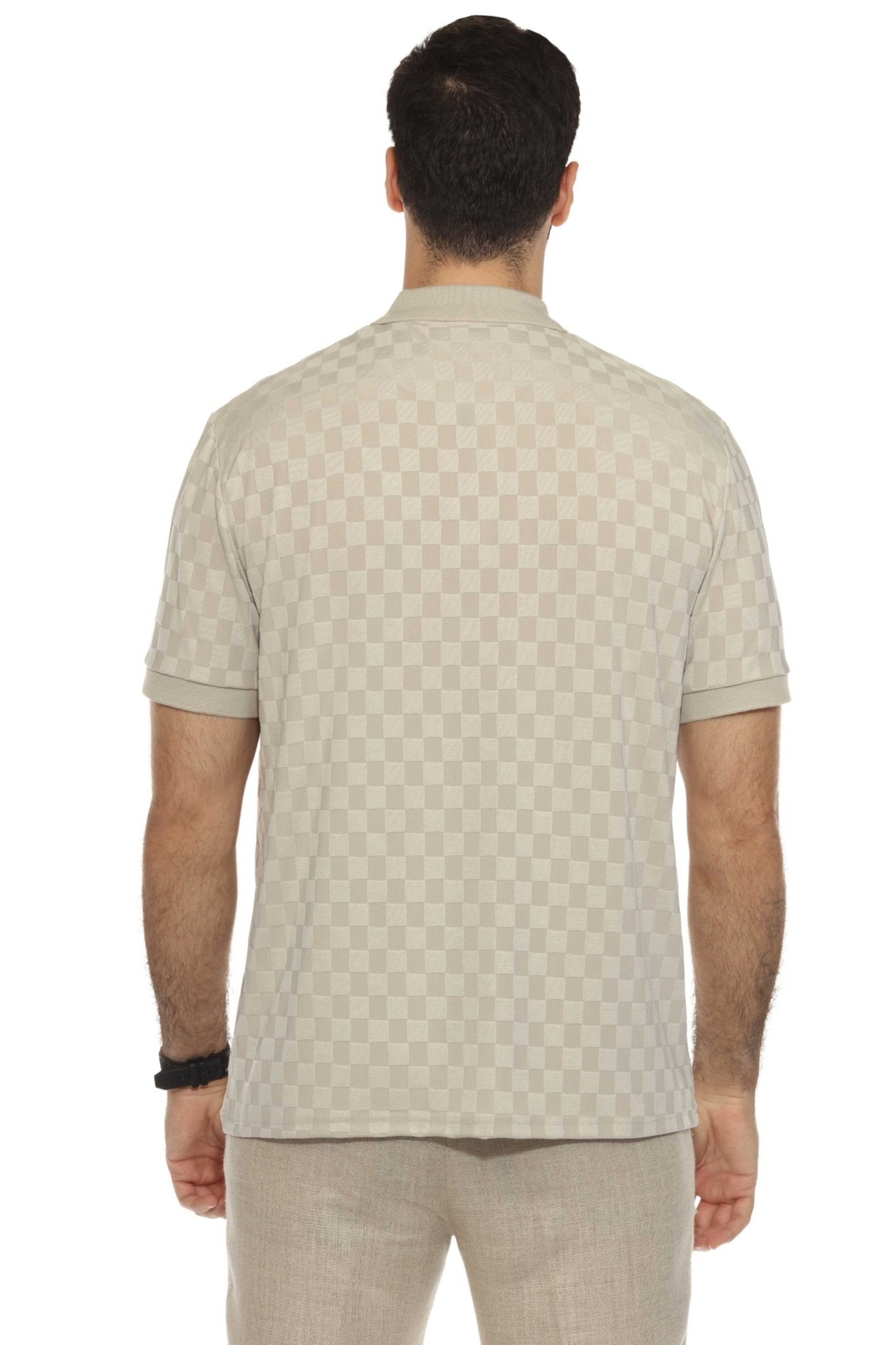 Men's Premium Stylish Knit Checkered Textured Polo Shirt