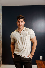 Mojito Mens Premium Stylish Knit Checkered Textured Polo Shirt