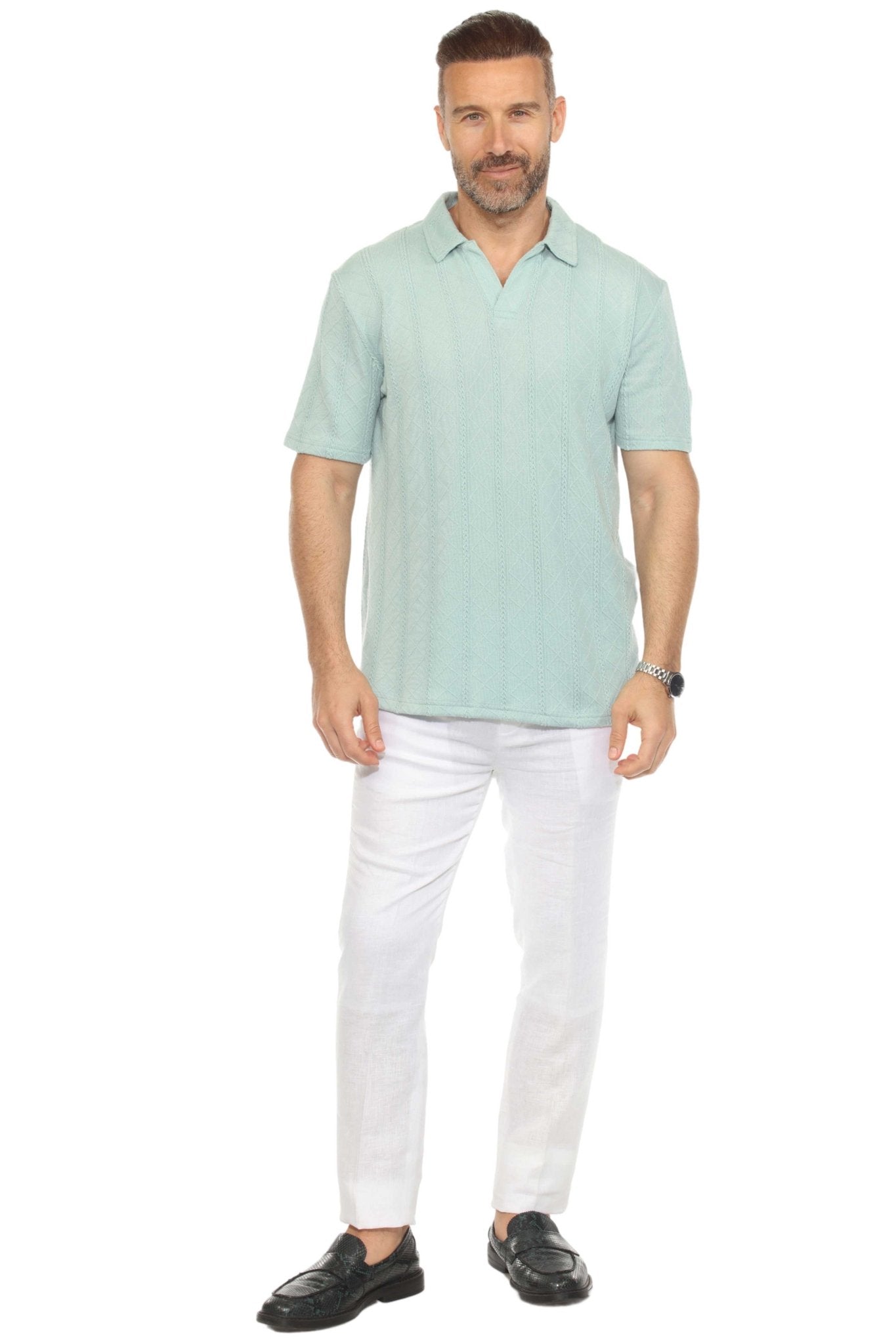 Men's Premium Stylish Polo Shirt with Modern Textured Cable Knit Pattern