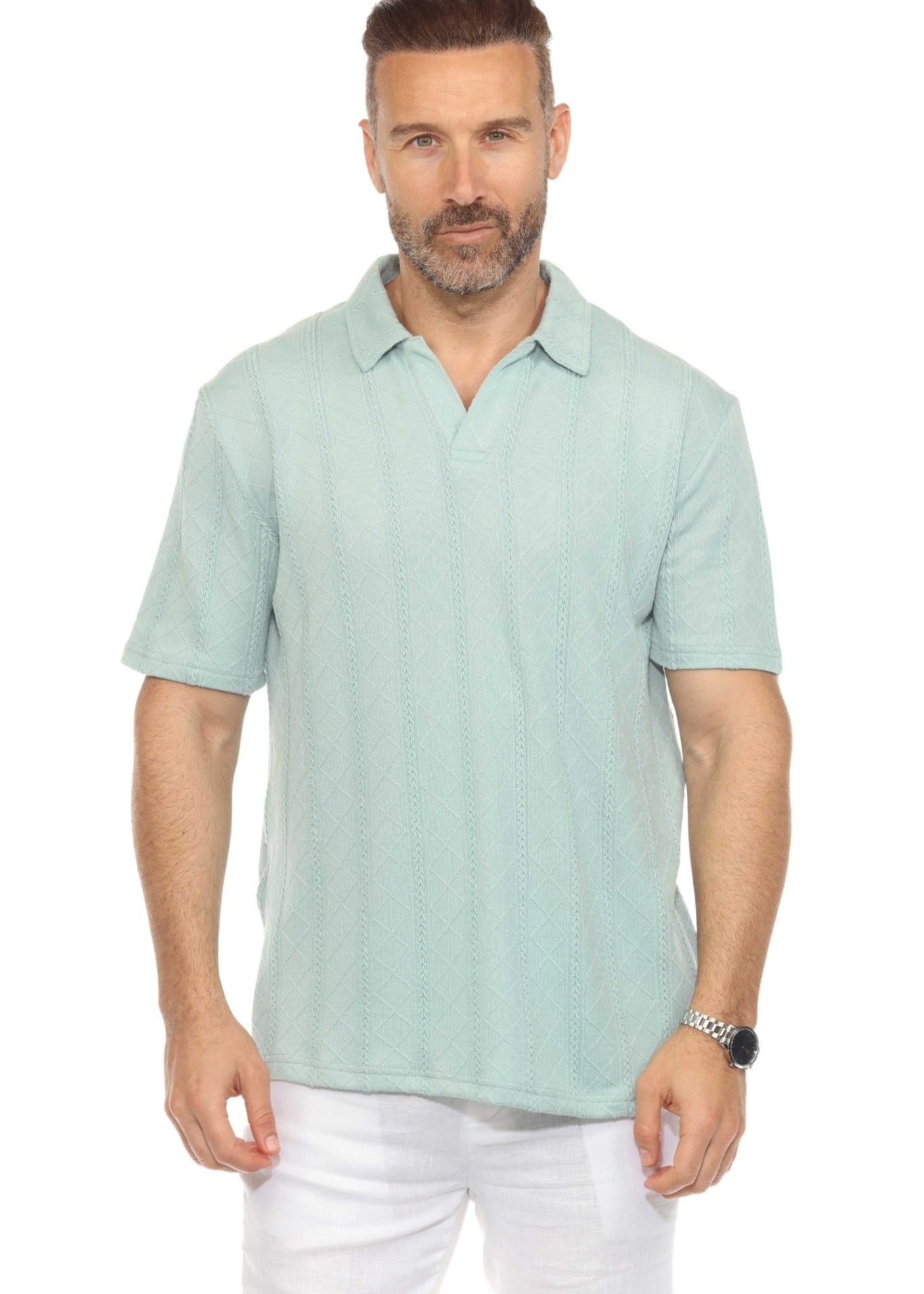 Men's Premium Stylish Polo Shirt with Modern Textured Cable Knit Pattern