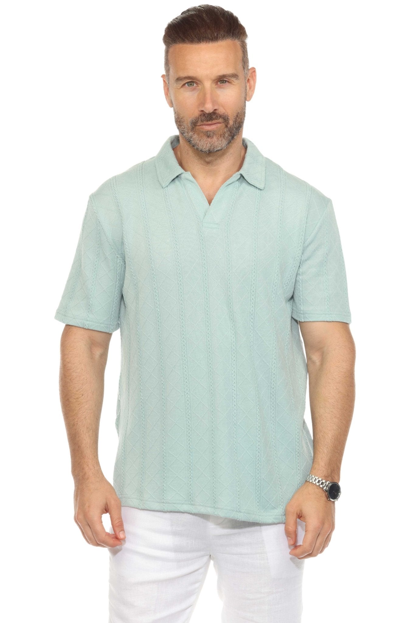 Men's Premium Stylish Polo Shirt with Modern Textured Cable Knit Pattern