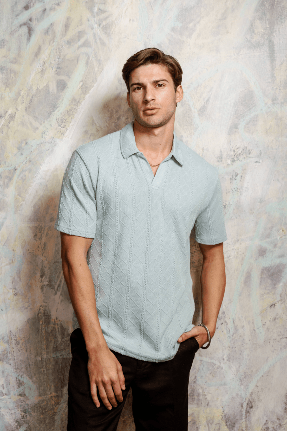 endlessmade poloシャツ Mojito Mens Polo Shirt with Textured Cable Knit Pattern – Mojito