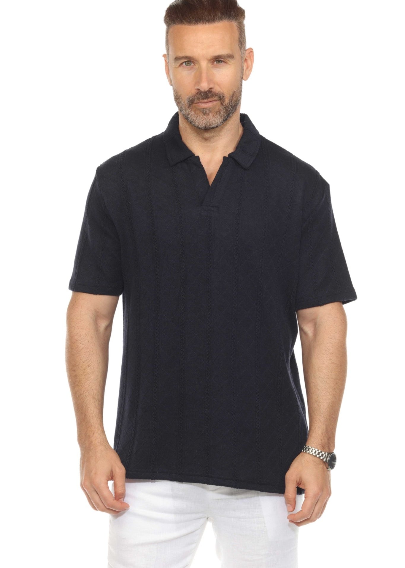 Men's Premium Stylish Polo Shirt with Modern Textured Cable Knit Pattern