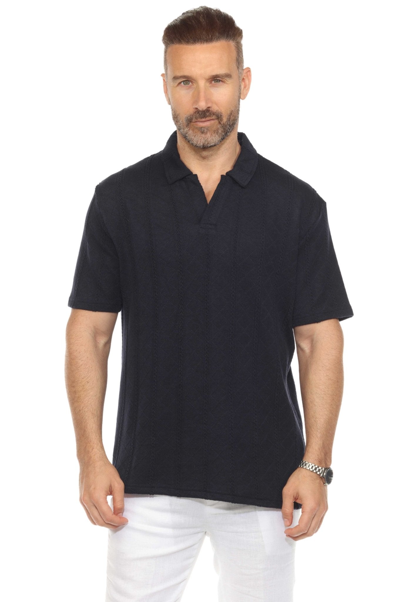 Men's Premium Stylish Polo Shirt with Modern Textured Cable Knit Pattern