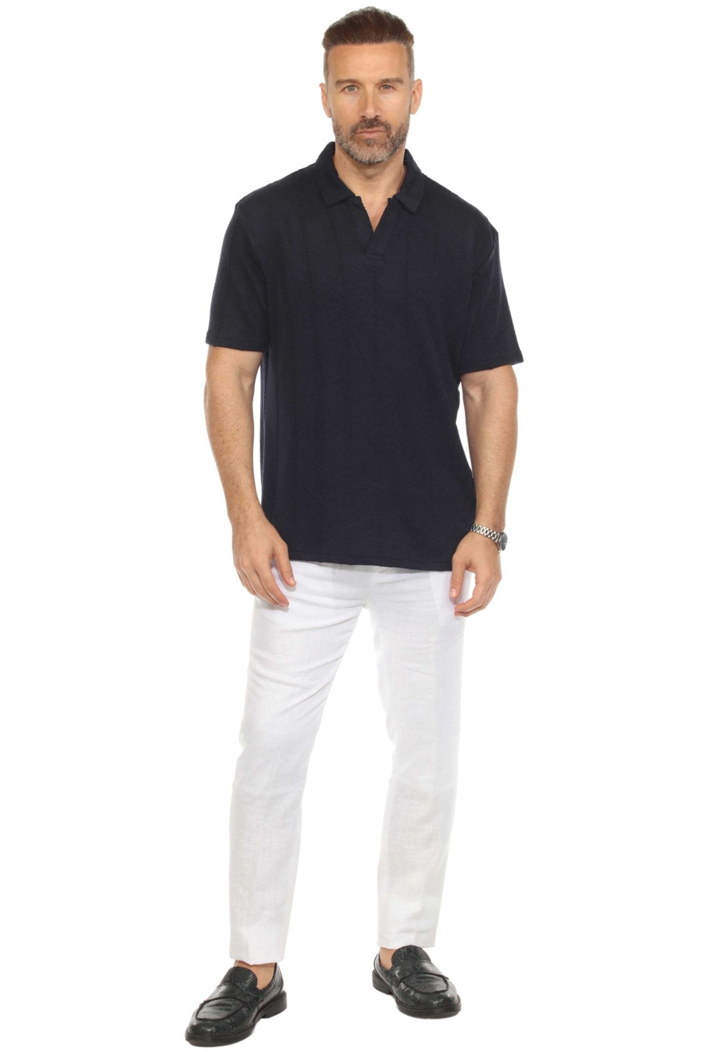 Men's Premium Stylish Polo Shirt with Modern Textured Cable Knit Pattern