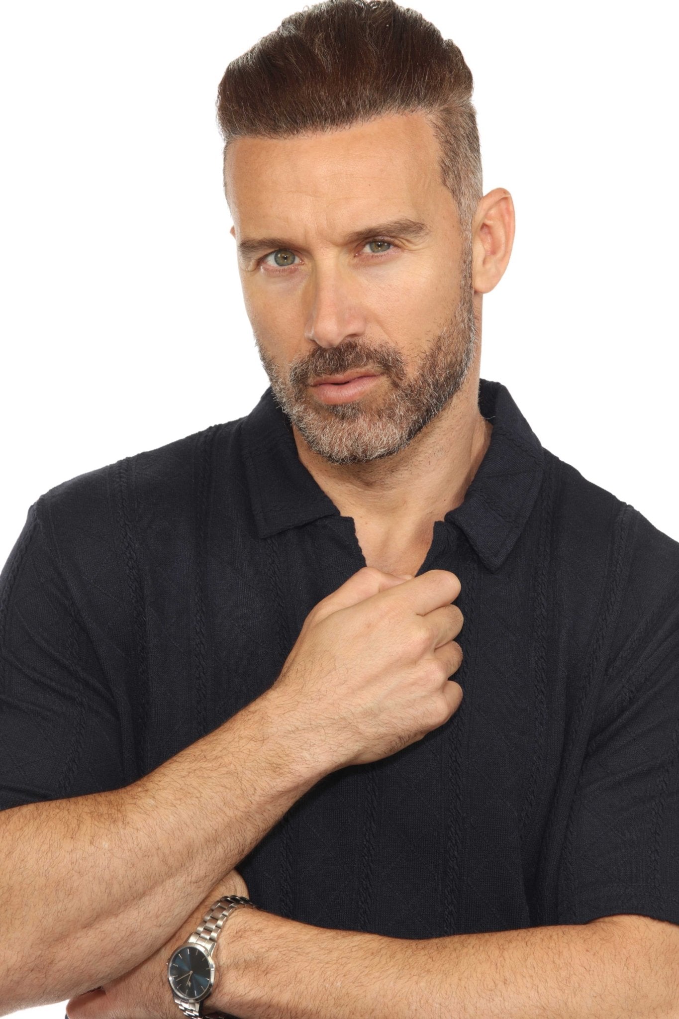 Men's Premium Stylish Polo Shirt with Modern Textured Cable Knit Pattern