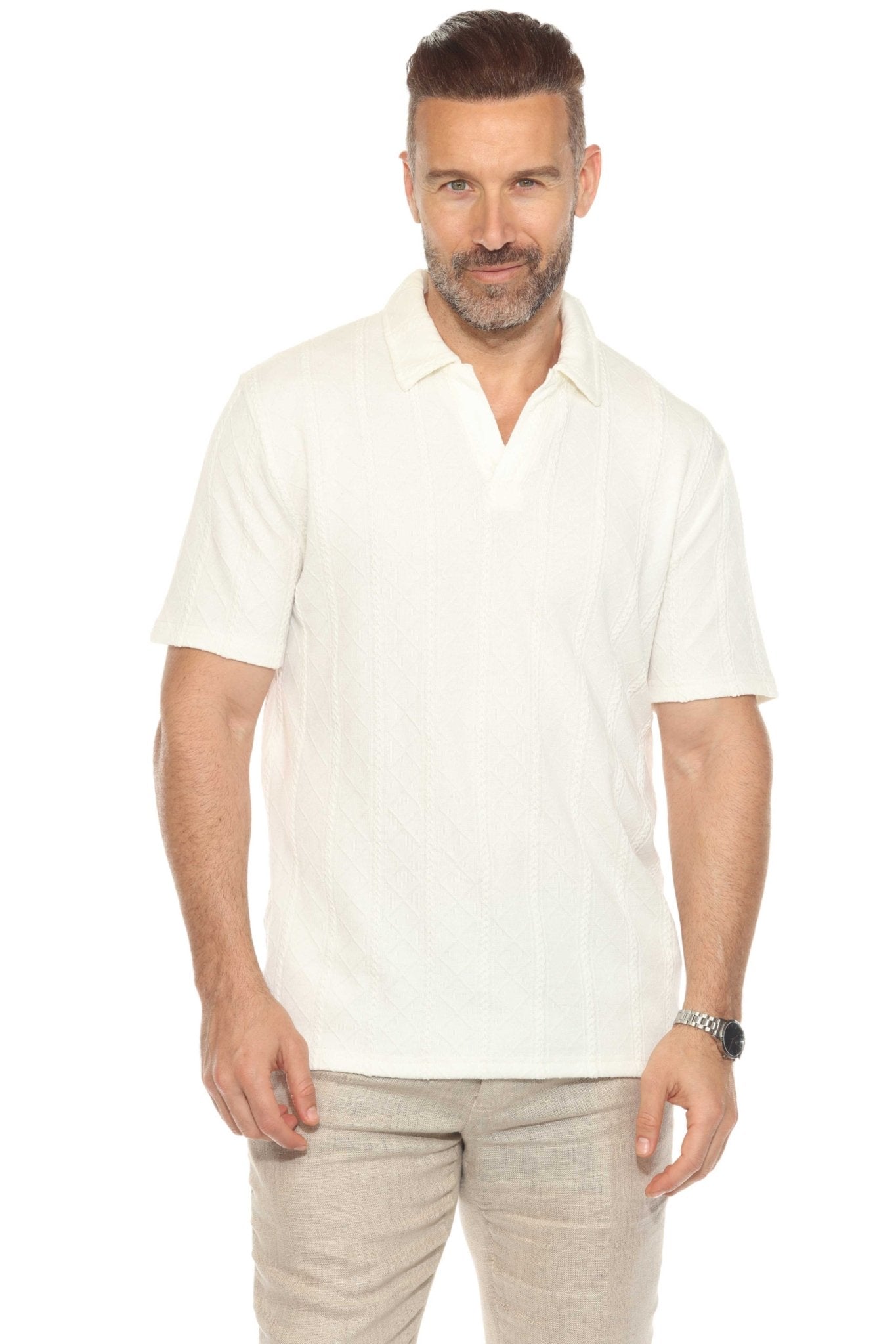Men's Premium Stylish Polo Shirt with Modern Textured Cable Knit Pattern