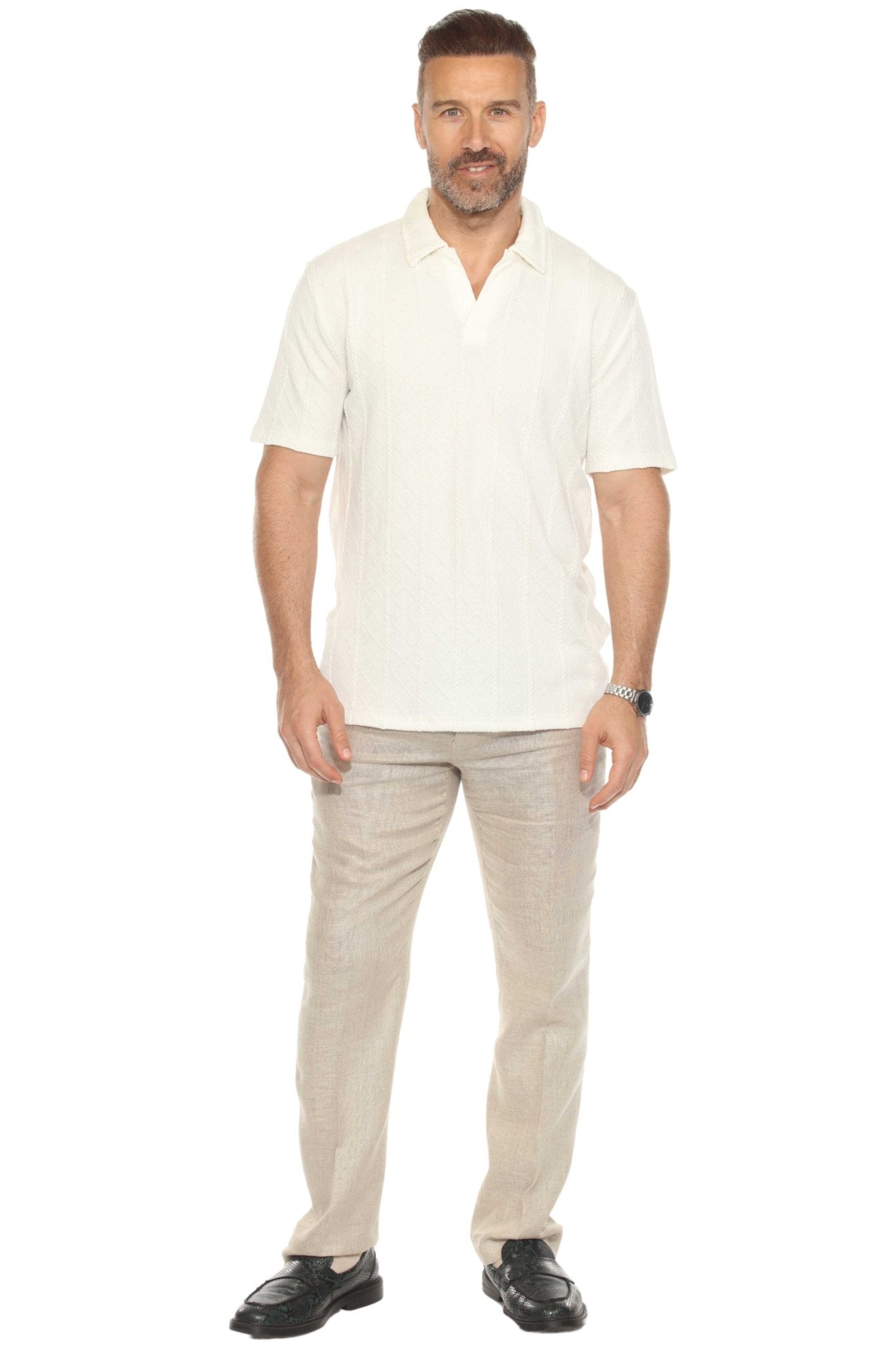 Men's Premium Stylish Polo Shirt with Modern Textured Cable Knit Pattern