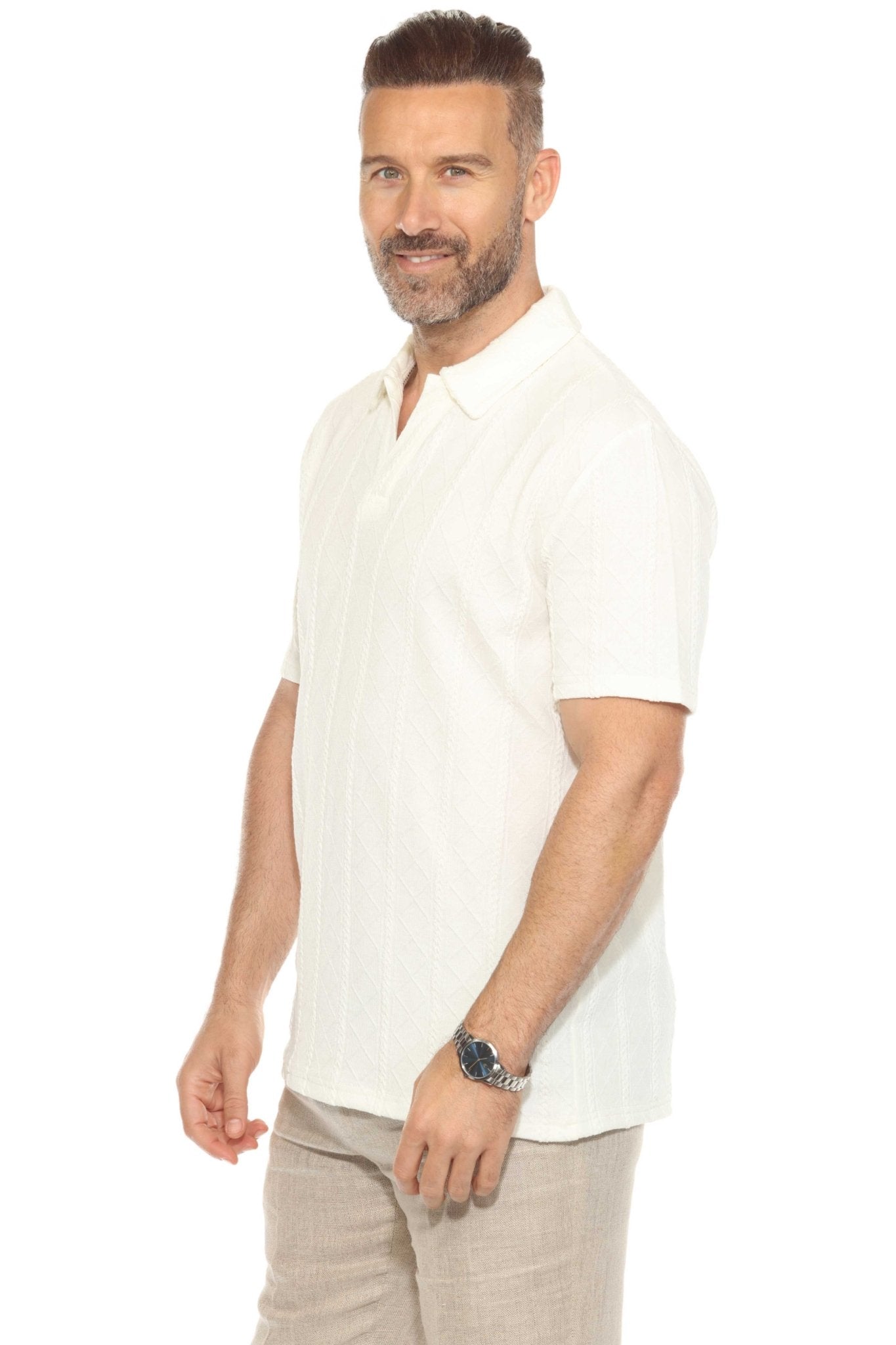 Men's Premium Stylish Polo Shirt with Modern Textured Cable Knit Pattern