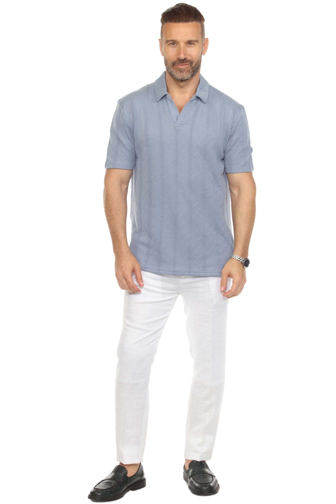 Men's Premium Stylish Polo Shirt with Modern Textured Cable Knit Pattern