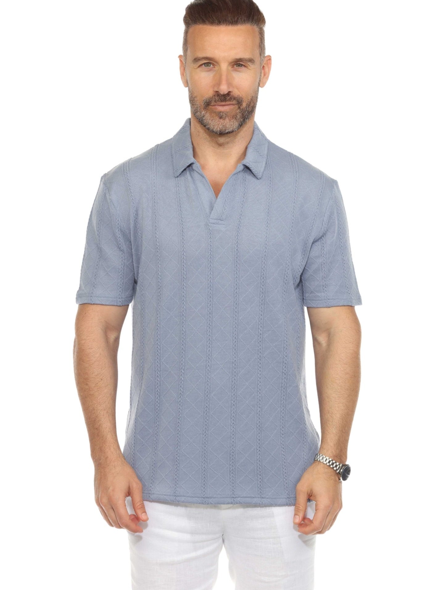 Men's Premium Stylish Polo Shirt with Modern Textured Cable Knit Pattern