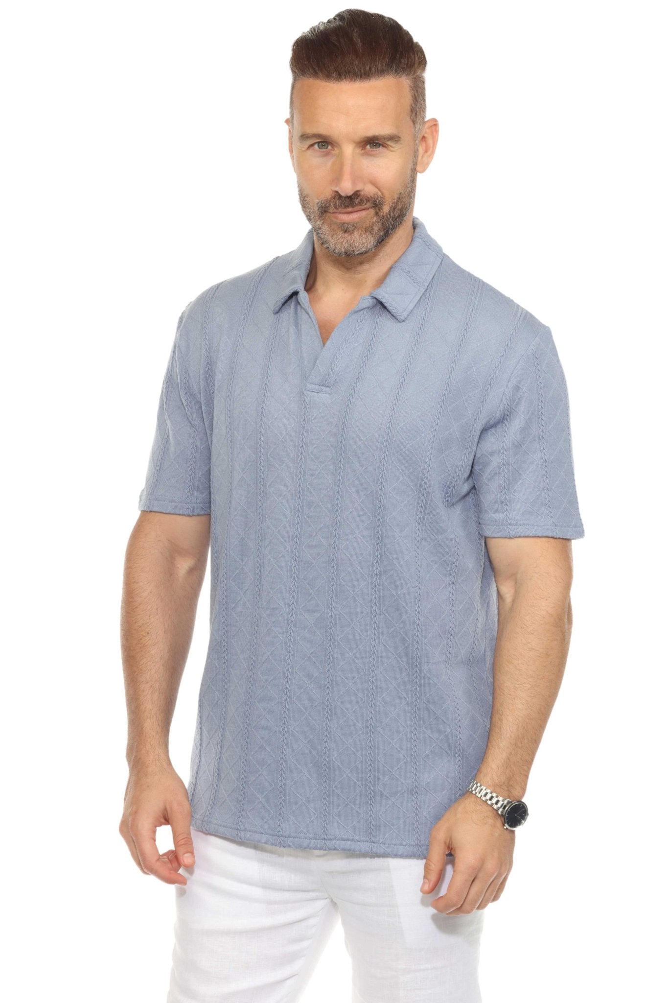 Men's Premium Stylish Polo Shirt with Modern Textured Cable Knit Pattern