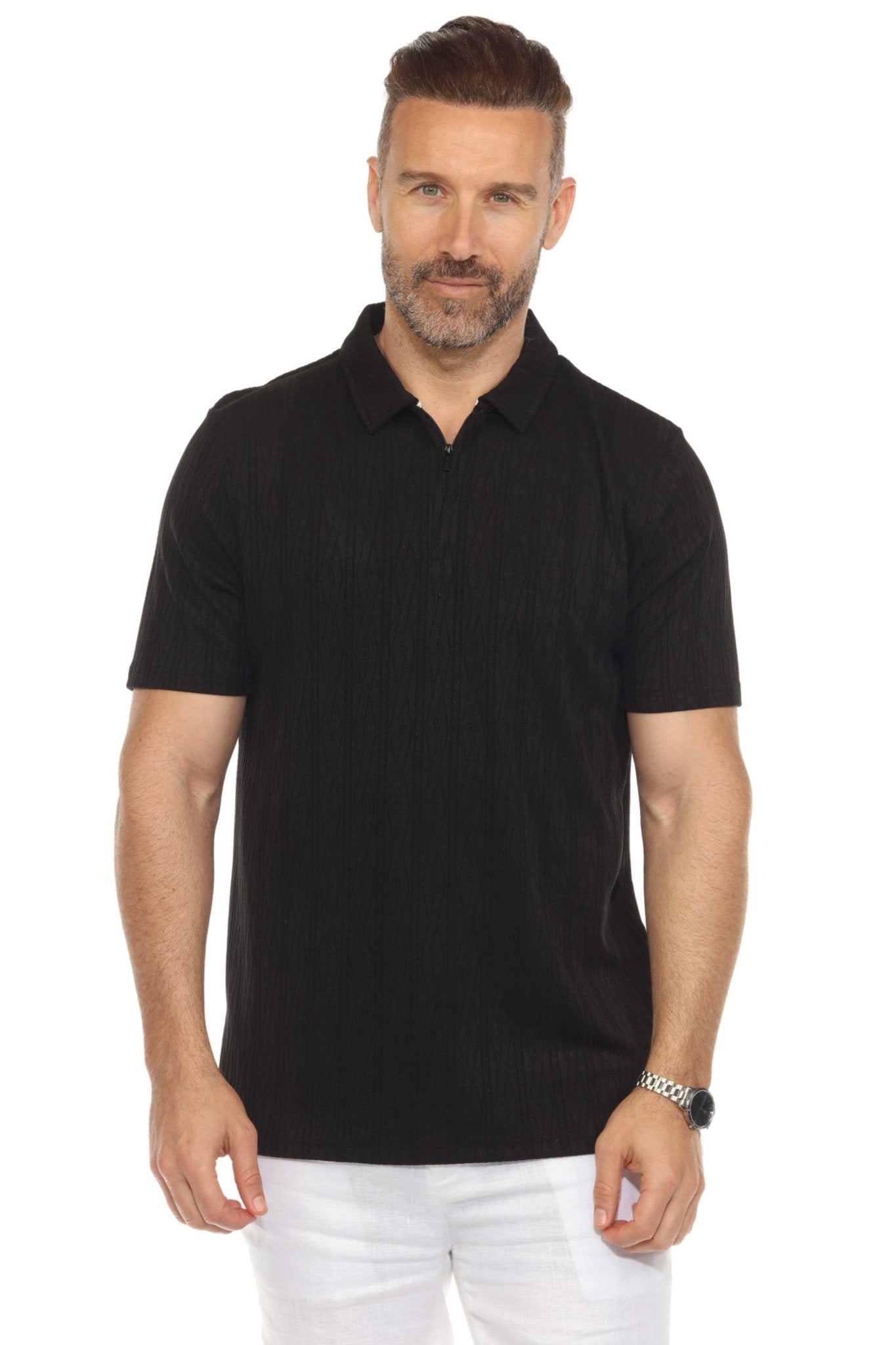 Men's Premium Stylish Polo Shirt with Modern Textured Pattern and Zipper Neckline