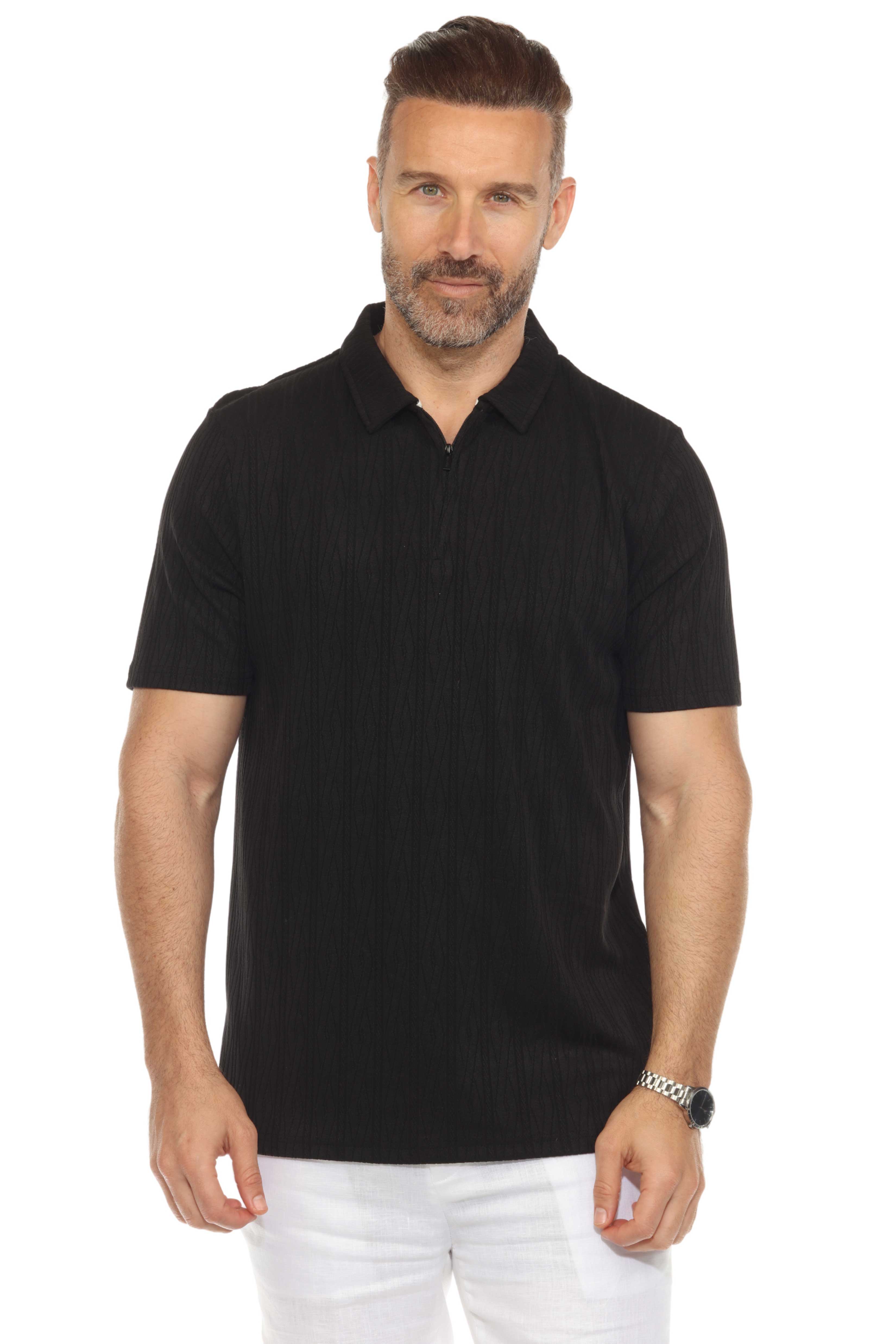 Mojito Mens Premium Stylish Polo Shirt with Modern Textured Pattern and Zipper Neckline