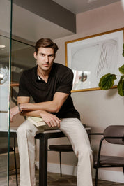 Mojito Mens Premium Stylish Polo Shirt with Modern Textured Pattern and Zipper Neckline