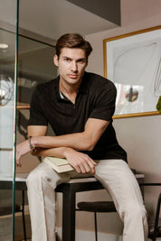 Men's Premium Stylish Polo Shirt with Modern Textured Pattern and Zipper Neckline