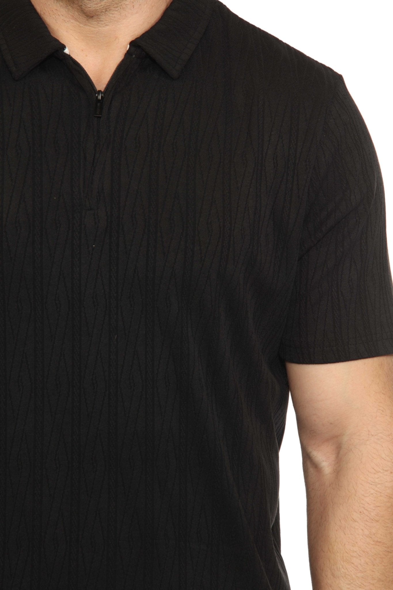 Men's Premium Stylish Polo Shirt with Modern Textured Pattern and Zipper Neckline