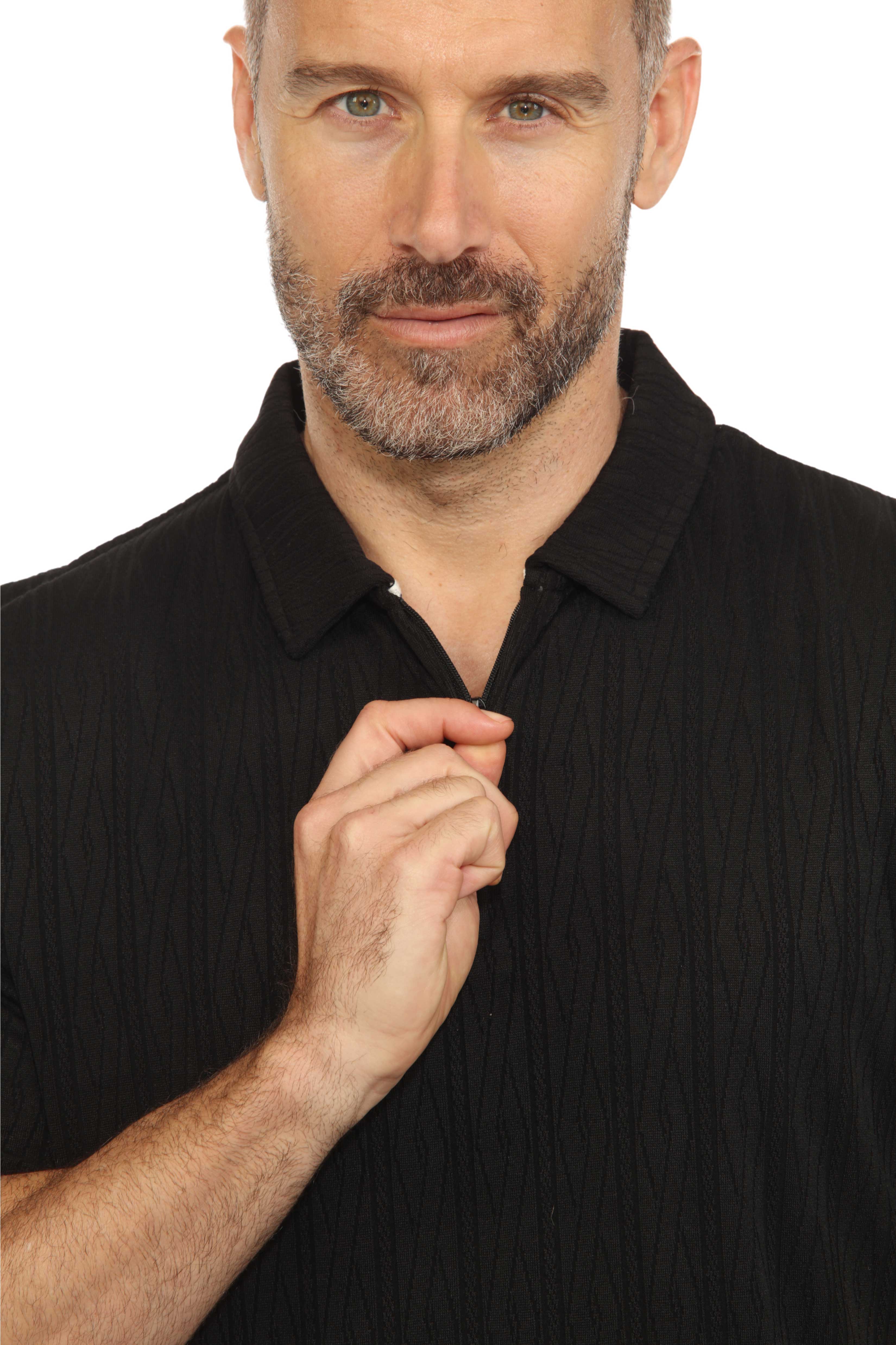Mojito Mens Premium Stylish Polo Shirt with Modern Textured Pattern and Zipper Neckline