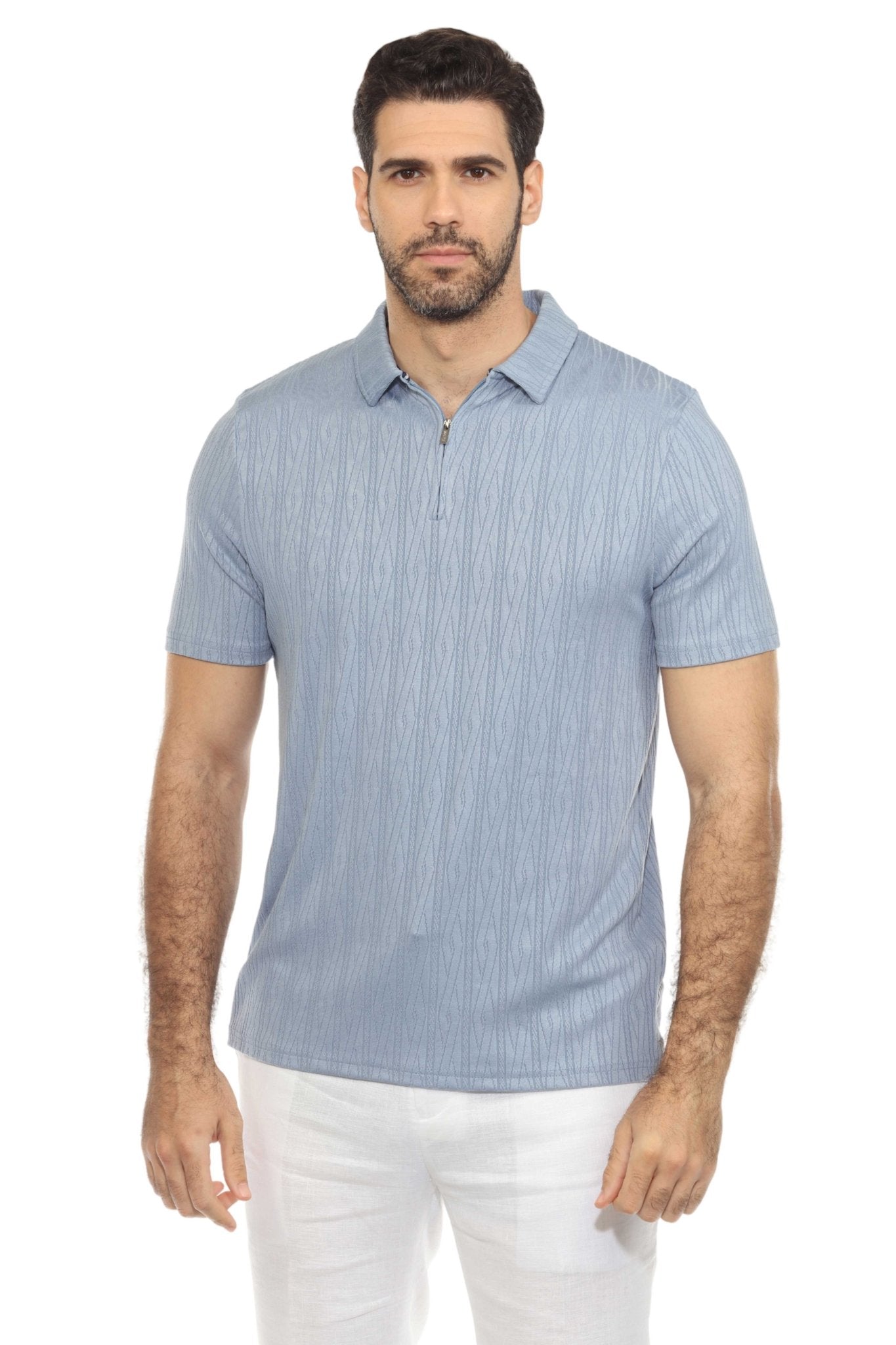 Men's Premium Stylish Polo Shirt with Modern Textured Pattern and Zipper Neckline