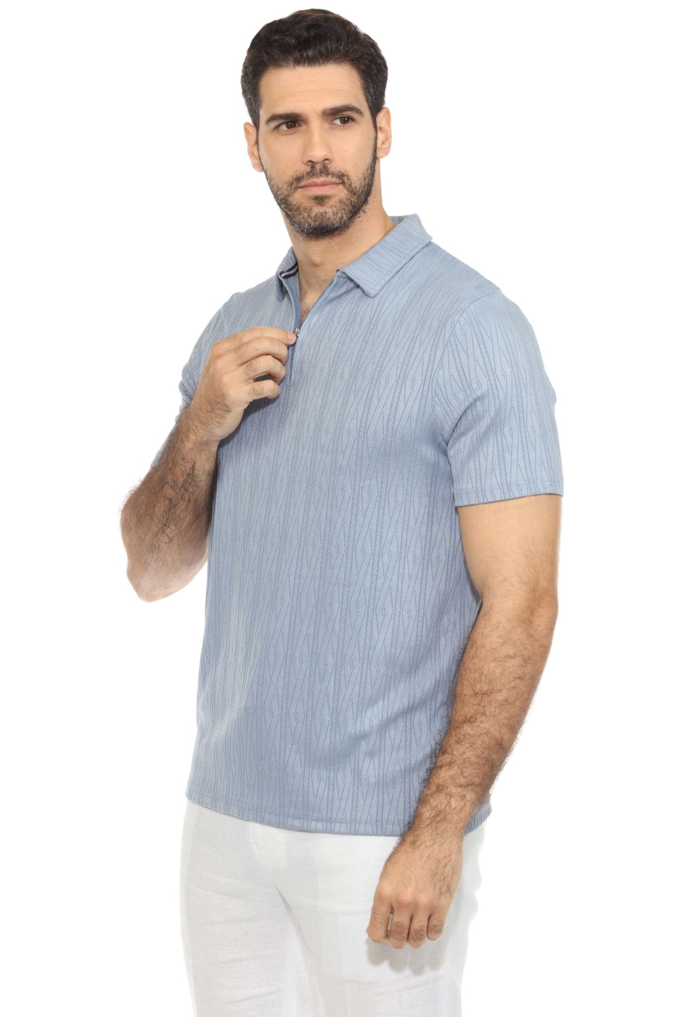 Men's Premium Stylish Polo Shirt with Modern Textured Pattern and Zipper Neckline
