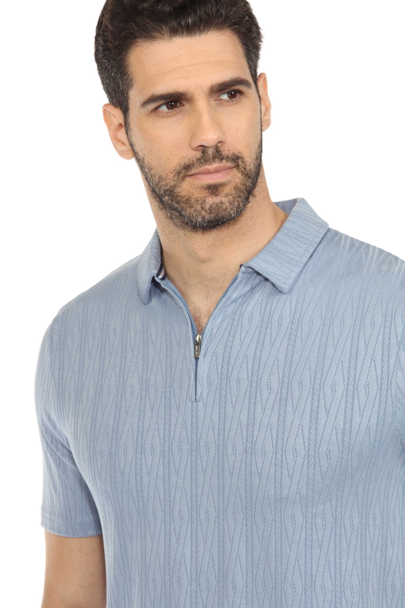 Men's Premium Stylish Polo Shirt with Modern Textured Pattern and Zipper Neckline