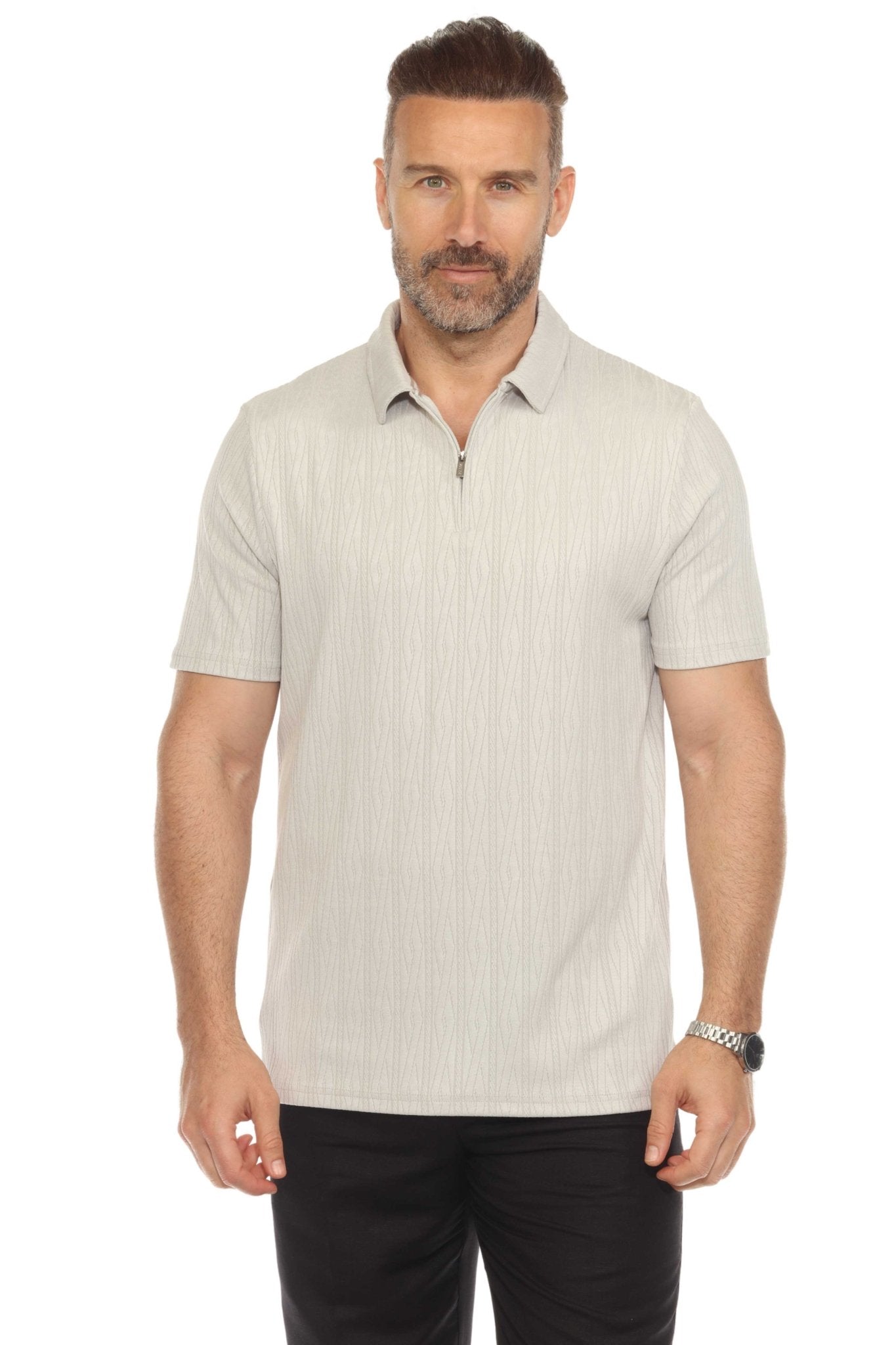 Men's Premium Stylish Polo Shirt with Modern Textured Pattern and Zipper Neckline