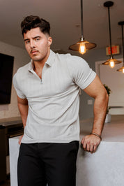 Mojito Mens Premium Stylish Polo Shirt with Modern Textured Pattern and Zipper Neckline