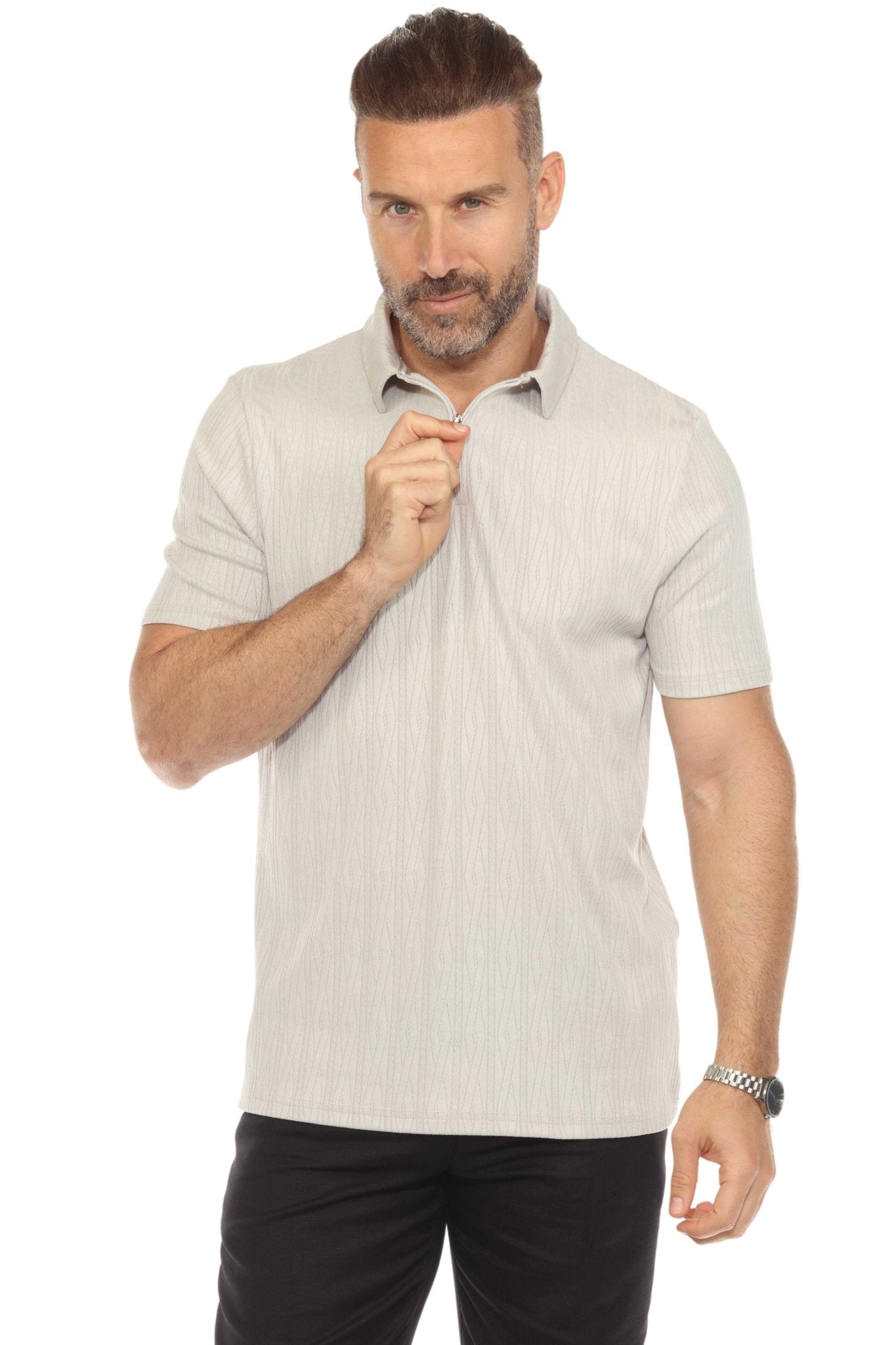 Men's Premium Stylish Polo Shirt with Modern Textured Pattern and Zipper Neckline