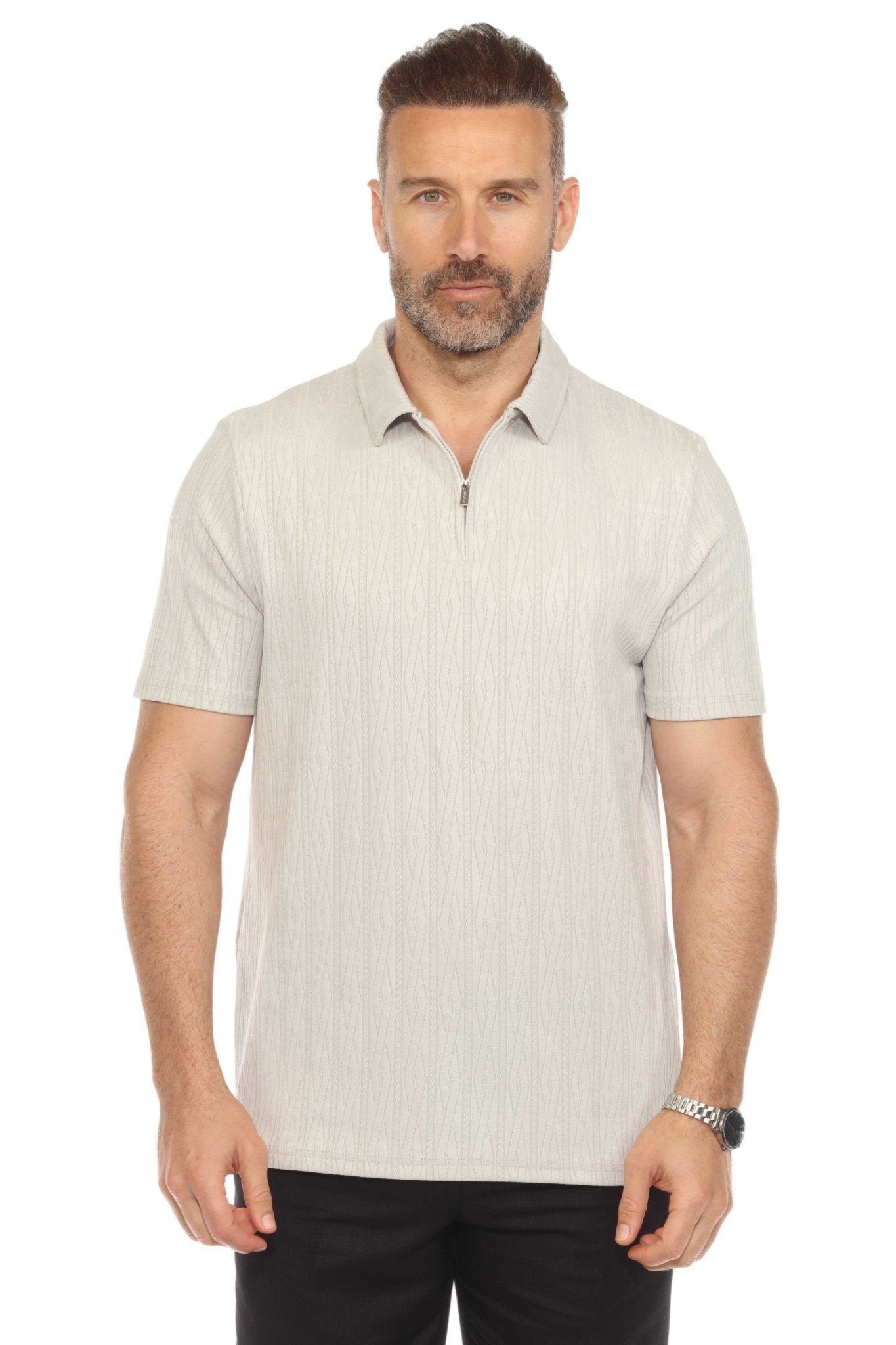 Men's Premium Stylish Polo Shirt with Modern Textured Pattern and Zipper Neckline