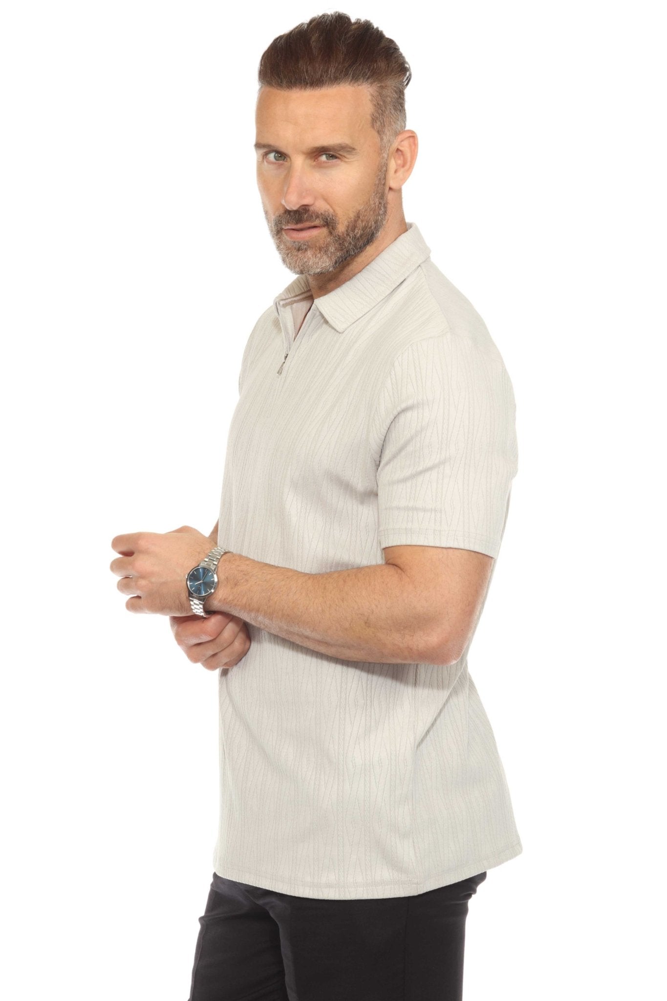 Men's Premium Stylish Polo Shirt with Modern Textured Pattern and Zipper Neckline