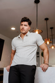Mojito Mens Premium Stylish Polo Shirt with Modern Textured Pattern and Zipper Neckline