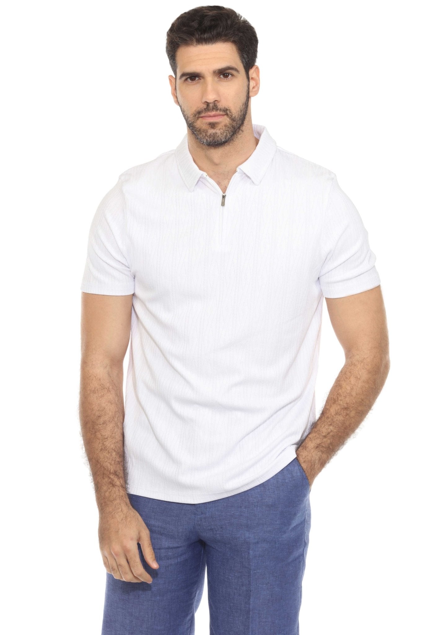 Men's Premium Stylish Polo Shirt with Modern Textured Pattern and Zipper Neckline