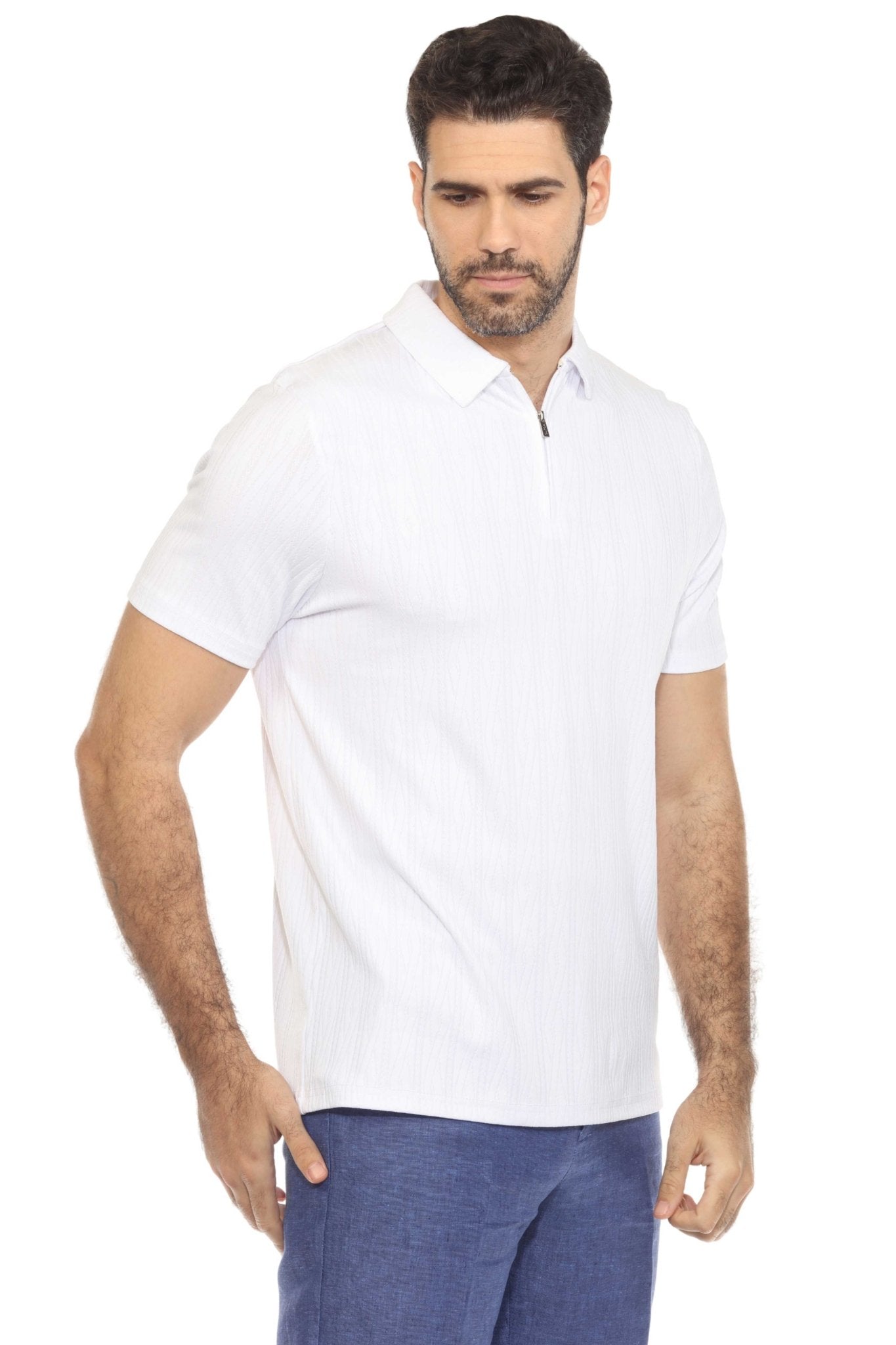 Men's Premium Stylish Polo Shirt with Modern Textured Pattern and Zipper Neckline