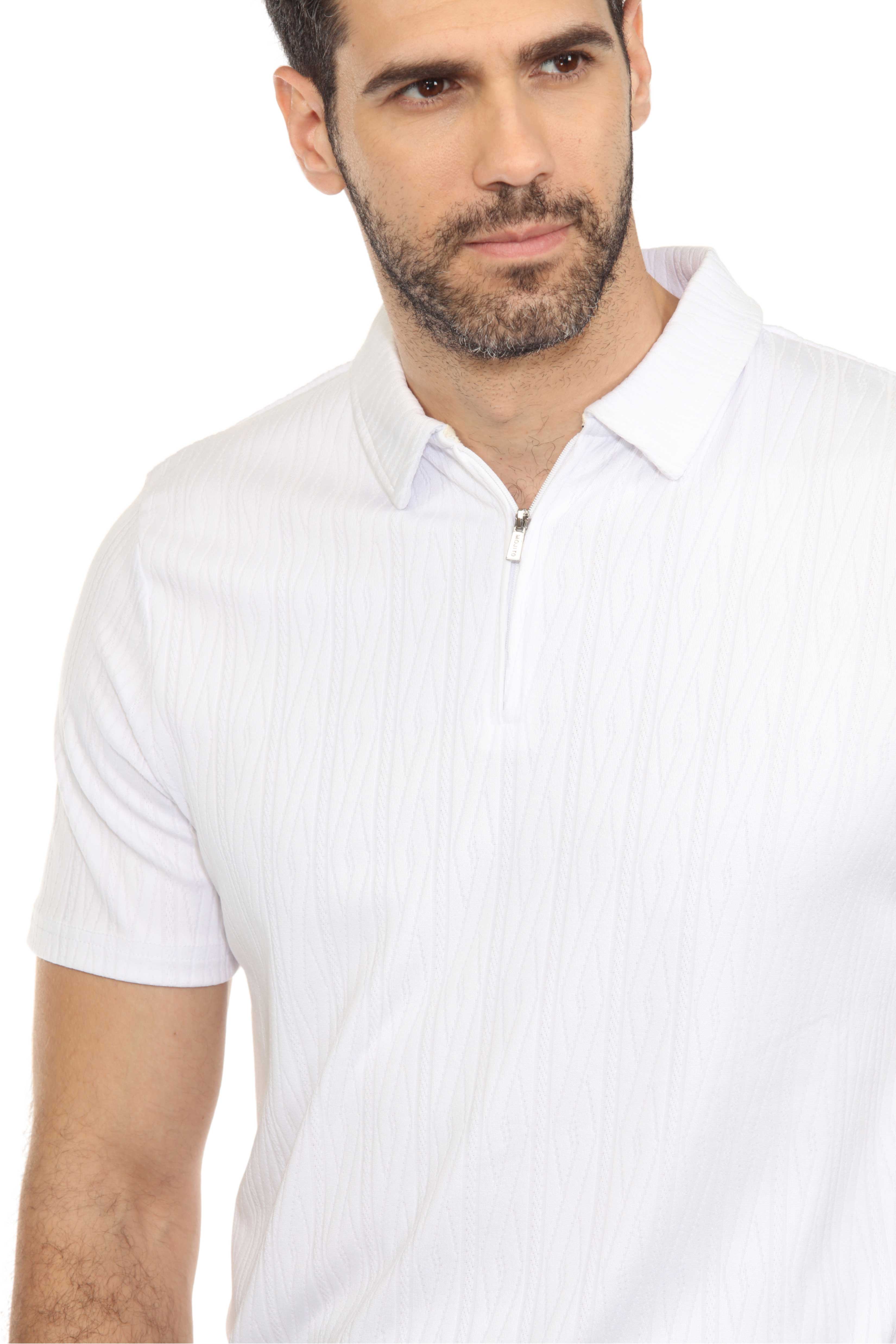 Mojito Mens Premium Stylish Polo Shirt with Modern Textured Pattern and Zipper Neckline