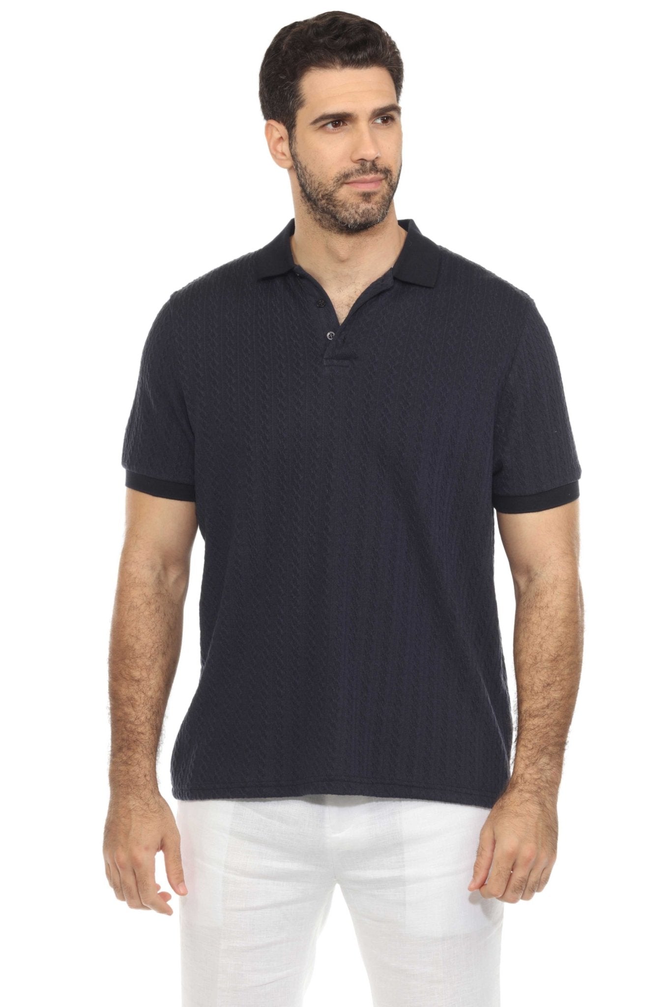 Men's Premium Stylish Polo Shirt with Modern Textured Cable Knit Pattern