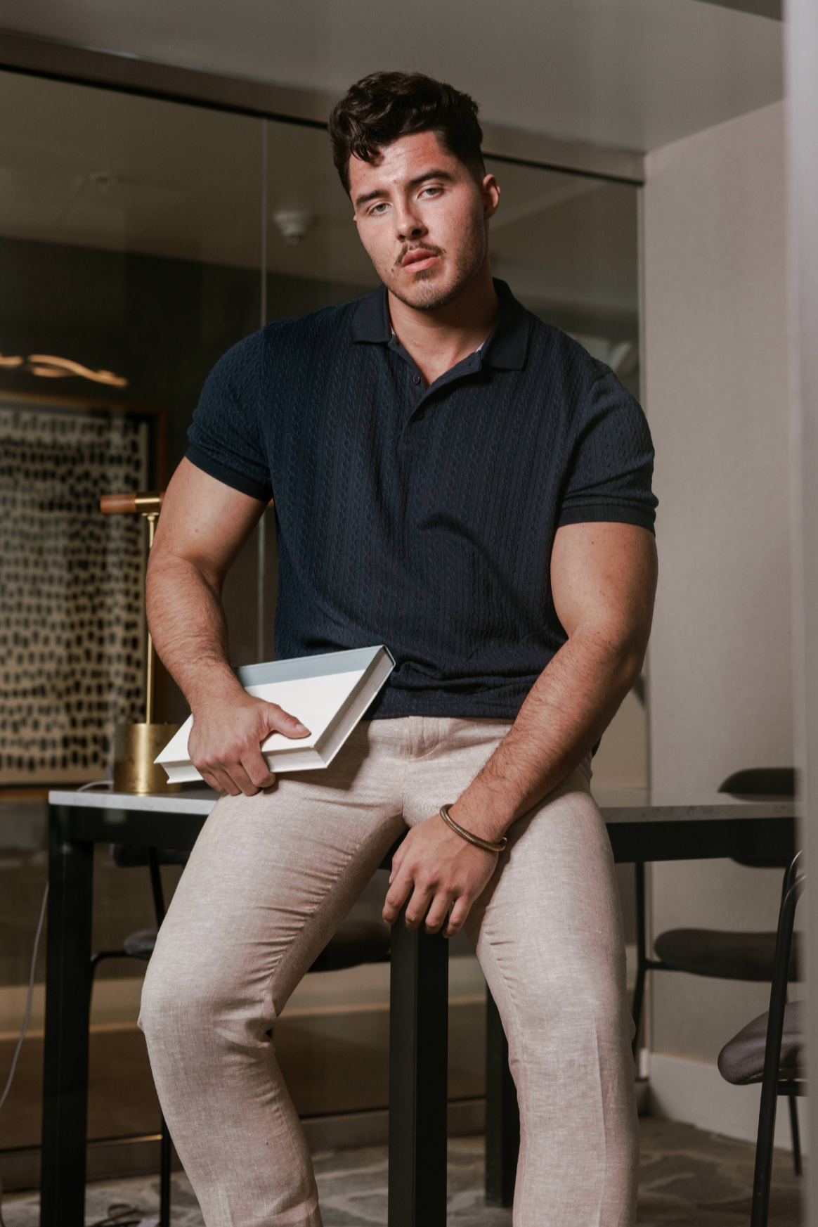 Mojito Mens Premium Stylish Polo Shirt with Modern Textured Cable Knit Pattern