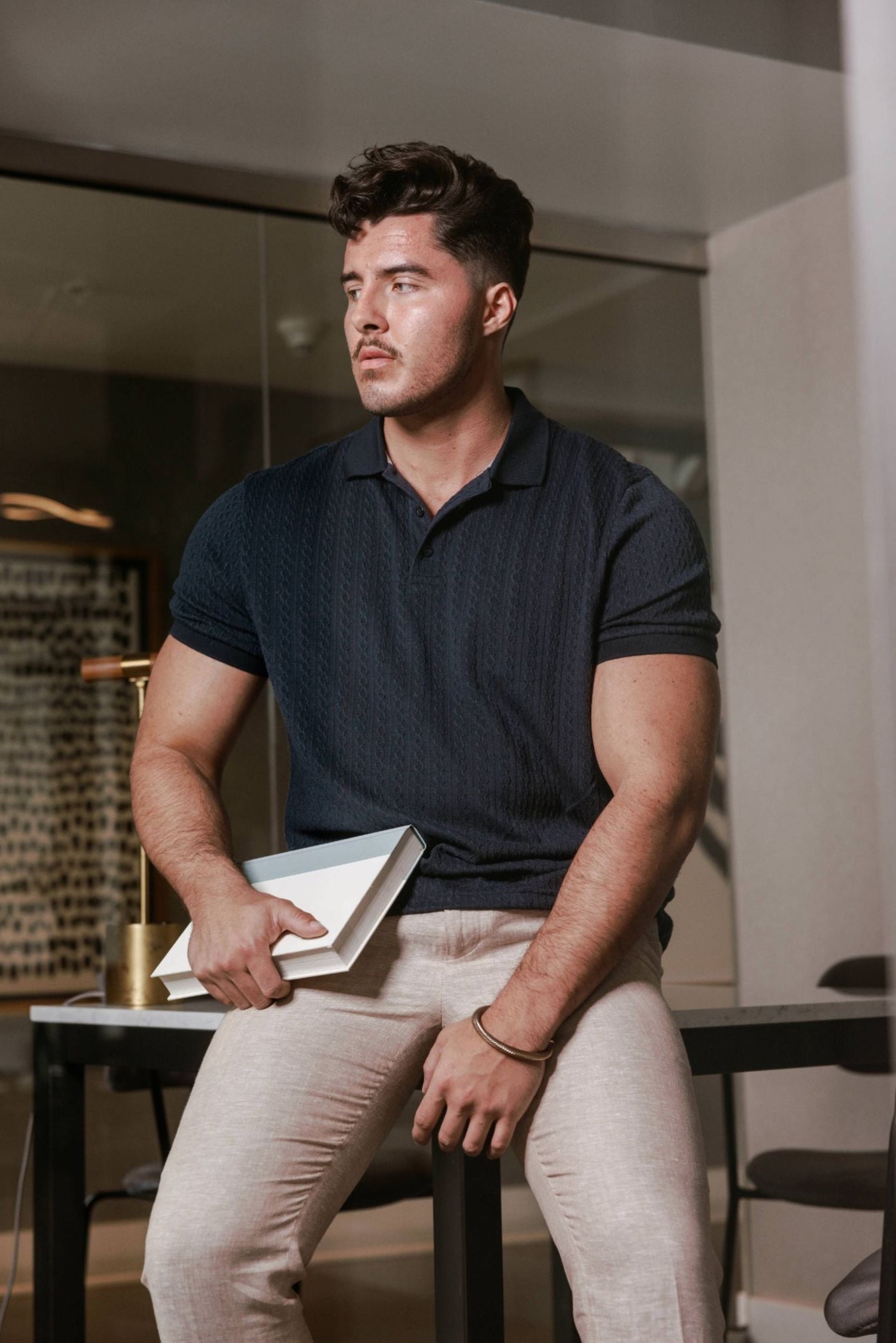 Men's Cable Knit Textured Polo Shirt Men's Cable Knit Textured Polo Shirt