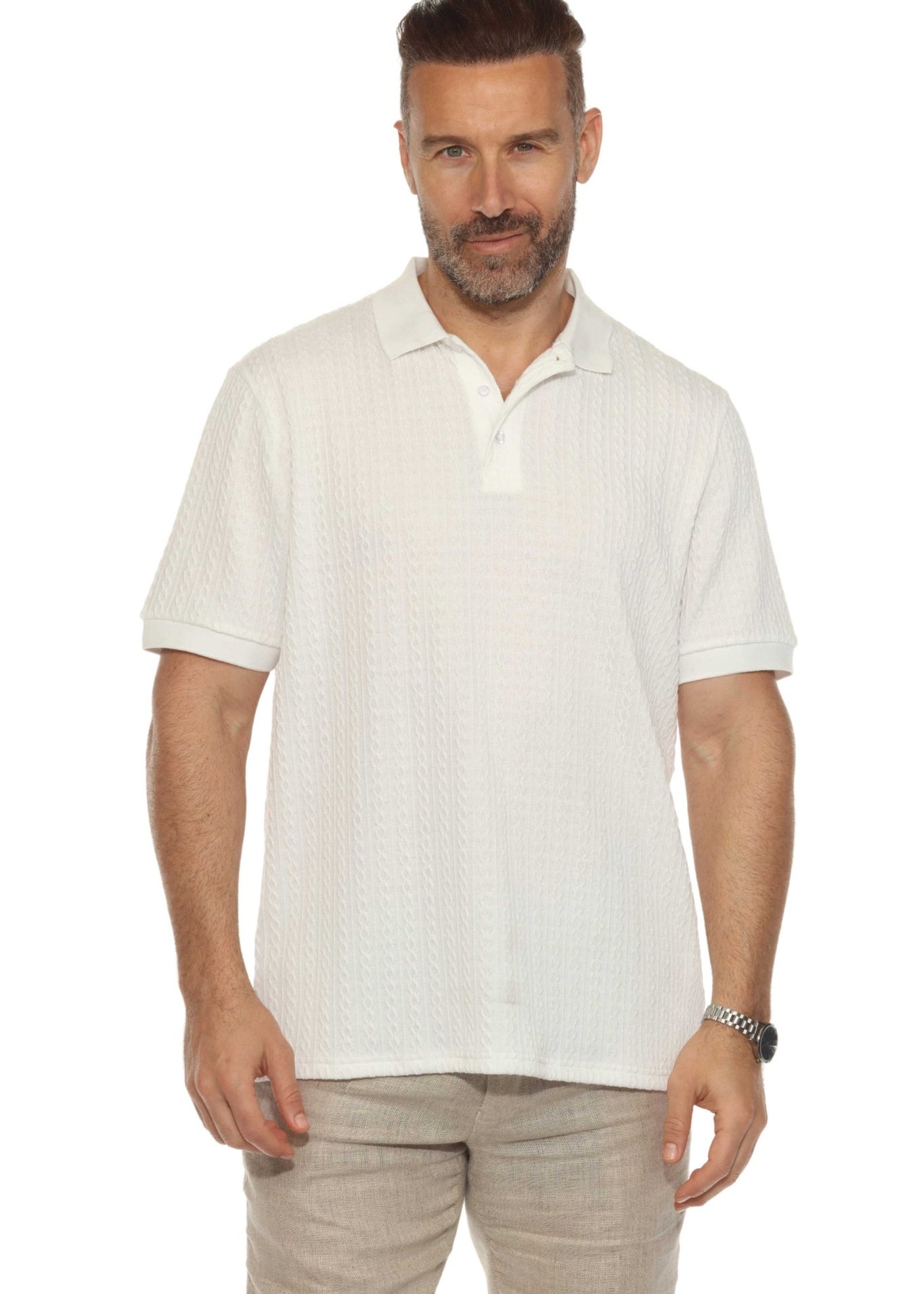 Men's Premium Stylish Polo Shirt with Modern Textured Cable Knit Pattern