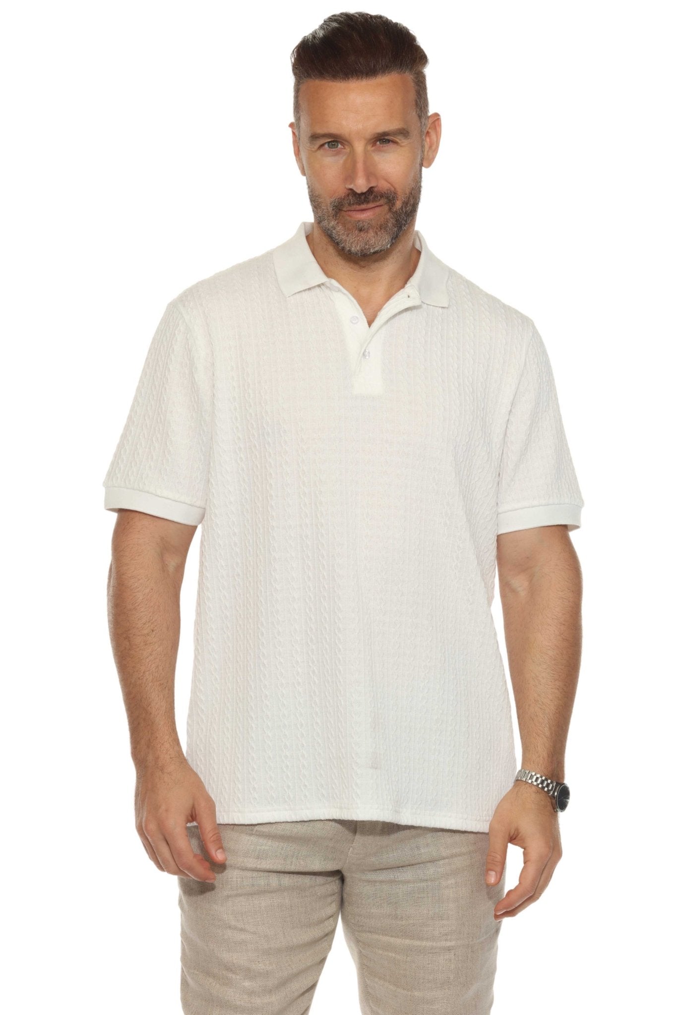 Men's Premium Stylish Polo Shirt with Modern Textured Cable Knit Pattern