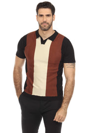 Mojito Mens Stylish Premium Knit Textured Polo Shirt with Color Block Pattern